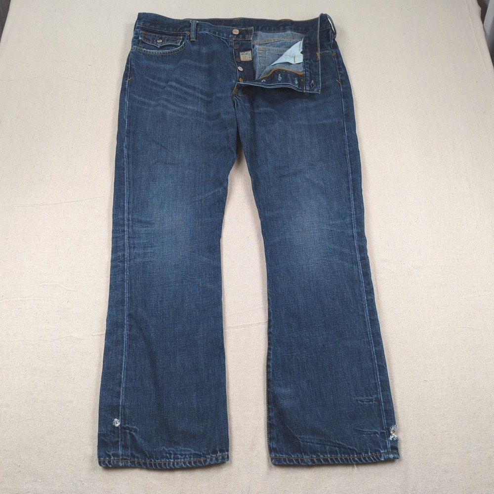 Polo Ralph Lauren Jeans Mens 38x30 Blue 320 Rockland Button Fly Distressed